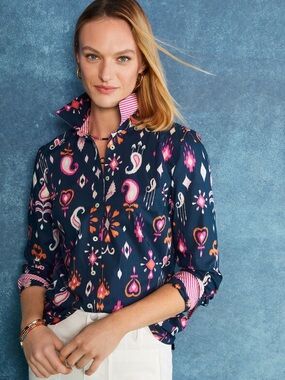 Talbots Ikat Paisley Print Button Front Shirt